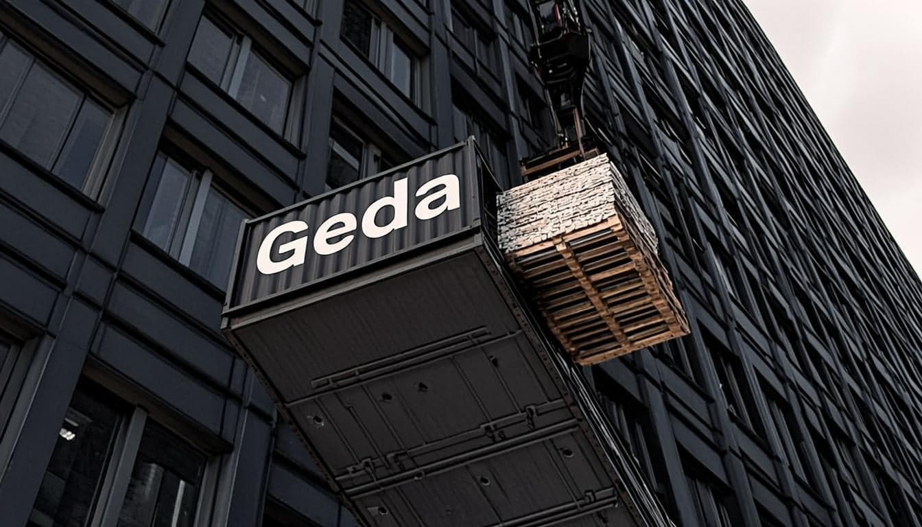 Geda teherfelvonó homlokzati anyagemeléshez